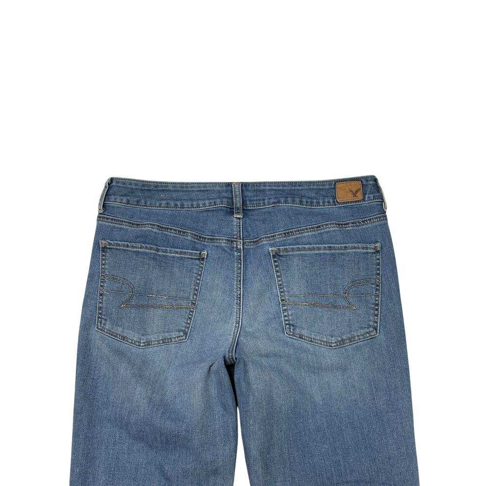 American Eagle Jeans Women Size 14 Long Blue Straight Stretch Distressed Casual - Picture 3 of 8